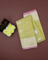 Lime Kora Banarasi Silk Saree
